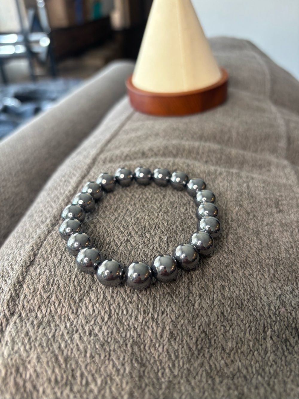 Terahertz Bead Stretch Bracelet for Men - Polished Gray